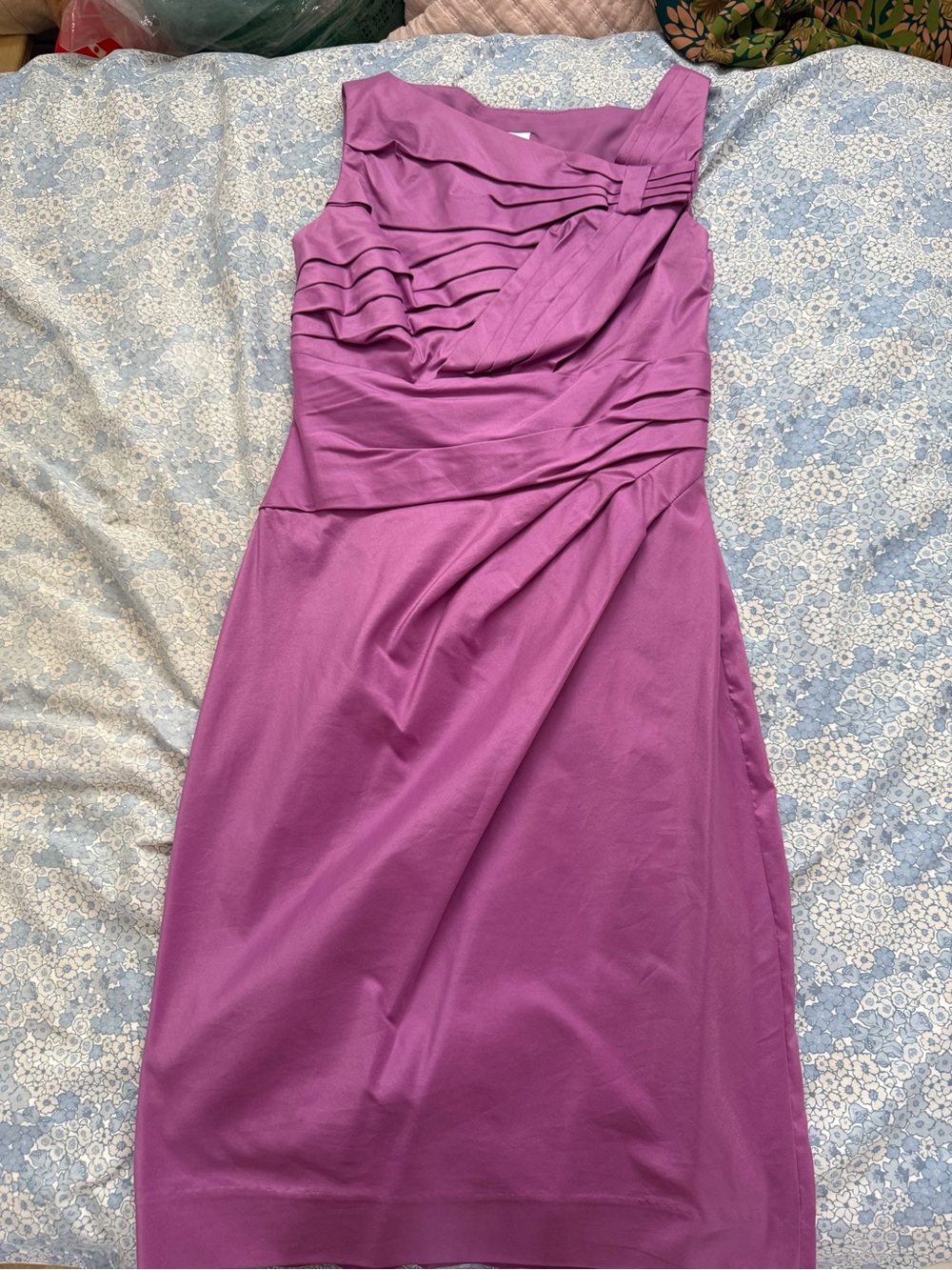 Suzi Chin for Maggy Boutique One-Shoulder Pleated Sheath Dress in Orchid Purple